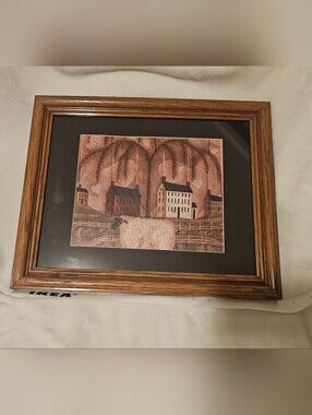 Framed Primitive Country Sheep Wall Art Farmhouse Decor Wooden Frame